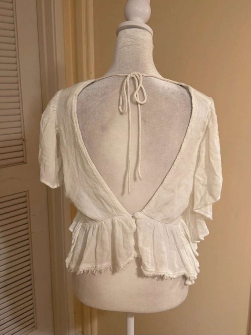 Free People Ivory Ruffled V-Neck Blouse - Picture 2 of 3